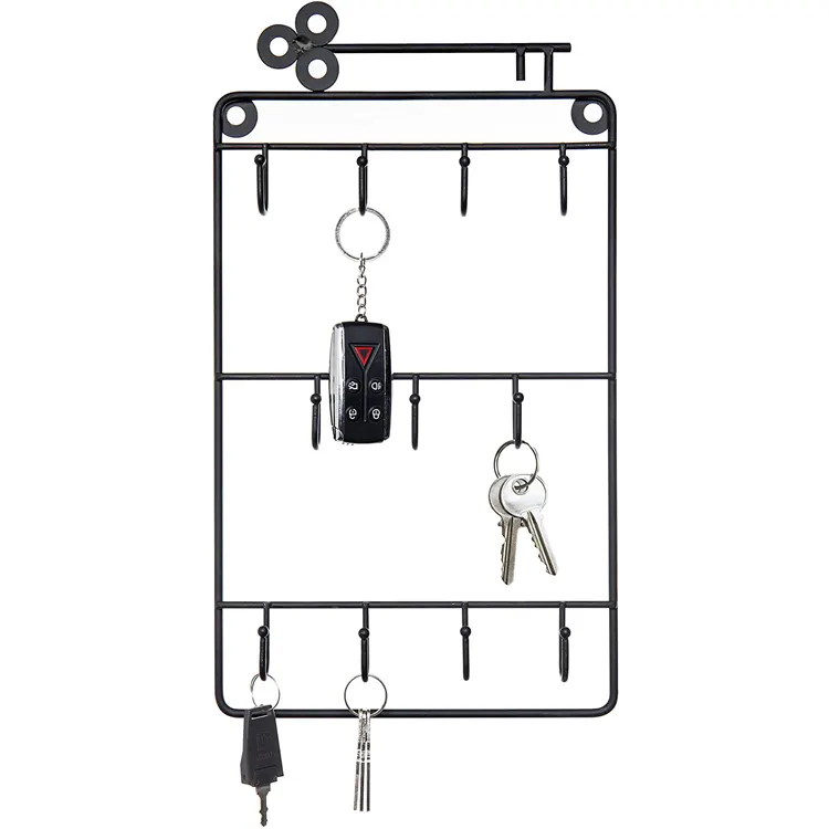 Đa chức năng Key Holder hình chữ nhật màu đen 11 Hooks Key mẫu thiết kế tường treo lối vào móc kim loại trong chất lượng cao
