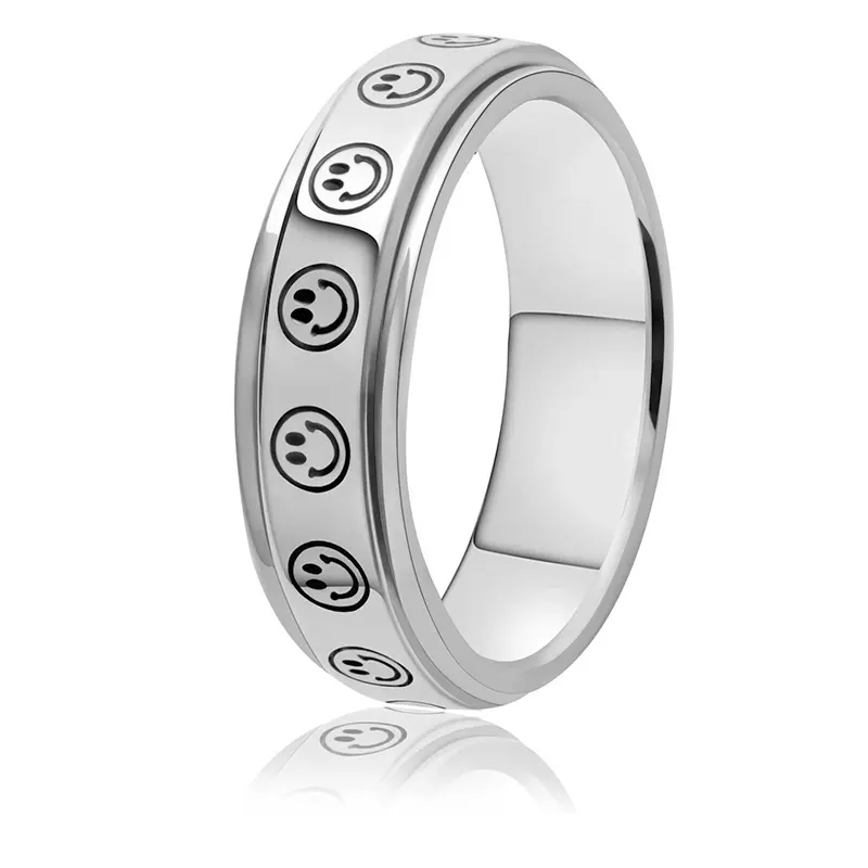 Fashionable Stainless Steel Spinner Ring Moon Star Smile Face Fidget Anti Anxiety Ring