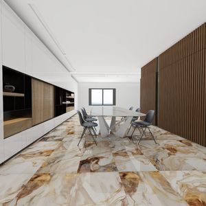 Sang trọng 1200x600 thiêu kết đá trắng Tráng men vàng kết cấu tường sứ và gạch lát sàn phòng khách gạch lát sàn biệt thự khách sạn KTV - Product Image 6