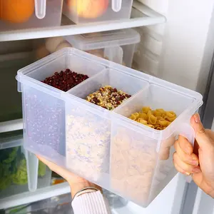 Kitchen refrigerator airtight organizer vegetable beans storage box plastic fruit food container with handle divider