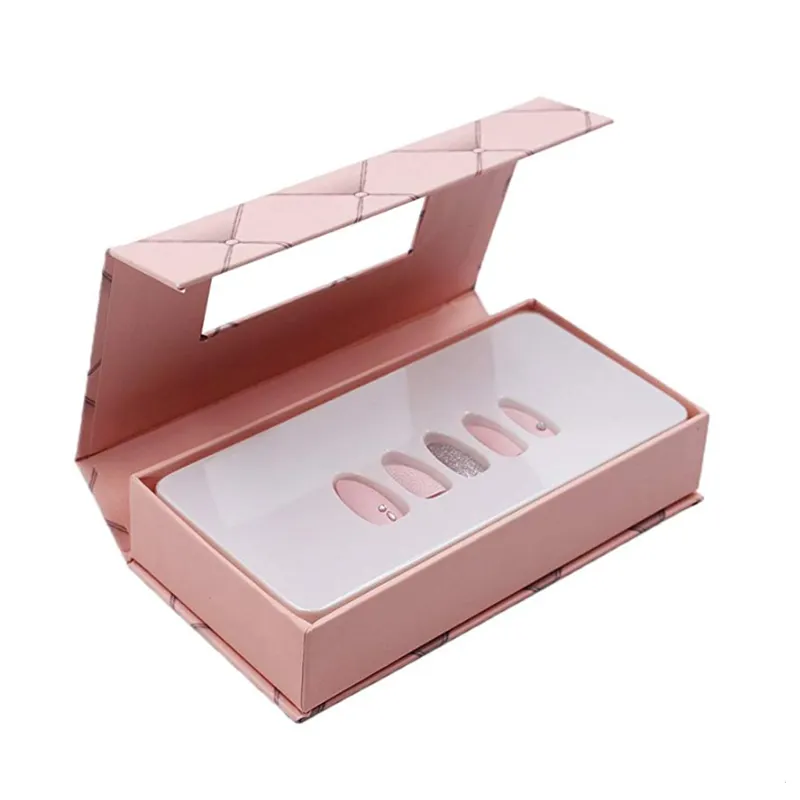 Custom Luxo Rosa Imprensa Em Unhas Caixa De Embalagem Com Bandeja De Unhas, caixa De Embalagem Vazia Para Unhas Artificiais