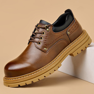 Chaussures Derby en Cuir pour Hommes, Semelle Épaisse Amortie, Talon Bas, Style Décontracté pour Mariage, Conception à Bord Relevé, Fabriquées à Wenzhou - Product Image 1