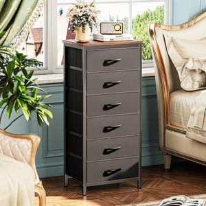 En <span class=keywords><strong>bois</strong></span> rustique tissu placard chevet Table d'extrémité cadre en <span class=keywords><strong>métal</strong></span> tour de rangement <span class=keywords><strong>noir</strong></span> <span class=keywords><strong>bois</strong></span> coffres tiroirs chambre 6 tiroirs <span class=keywords><strong>commode</strong></span> - Product Image 3
