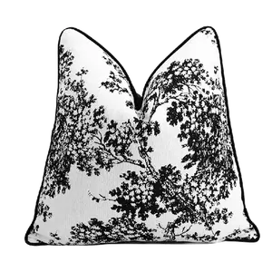 Luxury Throw pillow covers 45x45 50x50 Black and White French Plant Pattern Pillowcase Designer Chenille Sofa Cushion Covers