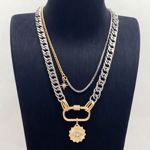 <span class=keywords><strong>Collar</strong></span> con abalorio, joyería coreana, cadena de doble capa, colgante de diamante de cristal, mosquetón, <span class=keywords><strong>Collar</strong></span> chapado en oro para mujer - Product Image 4