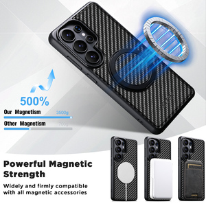 Étui de protection pour téléphone en cuir PU à motif carbone pour <span class=keywords><strong>Samsung</strong></span> Galaxy S26 Ultra S25 S24 S23 <span class=keywords><strong>S22</strong></span> 360 °   Anneau rotatif - Product Image 2