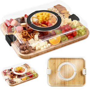 Planches de charcuterie en bambou de qualité alimentaire personnalisées, <span class=keywords><strong>plateau</strong></span> de service à <span class=keywords><strong>fromage</strong></span> <span class=keywords><strong>rectangulaire</strong></span> portable de voyage avec couvercle en plastique transparent - Product Image 1