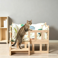 Lit pour animaux de compagnie surélevé en bois massif moderne, antidérapant, résistant à l'humidité, pour chats et chiens de petite, moyenne et grande taille, respectueux de l'environnement