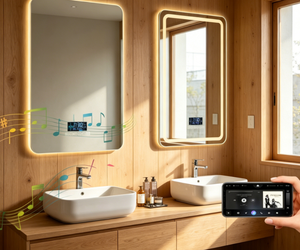 Smart LED Wooden Bathroom <b>Mirror</b> Wall-Mounted Touch Screen Vanity <b>Mirror</b> Illuminated <b>Makeup</b> Display Modern Design for Hotel Use - Product Image 1