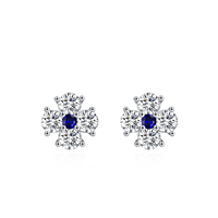 Ailmay 925 Sterling Silber Elegante Blau-Weiße Vierblättrige Kleeblatt Zirkon Blumen Ohrstecker für Damen Feiner Schmuck