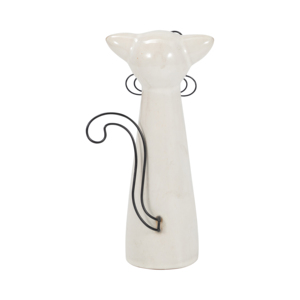 Statuetta di gatto in ceramica con occhiali, ornamento decorativo bianco per la casa, l'ufficio, la scrivania, la mensola. - Product Image 4