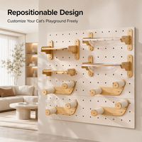 Structure d'escalade pour chat moderne DIY de grande taille - Mur d'escalade perforé mural avec lit intégré pour chat, 4 niveaux, montage facile, bois, plastique, carton