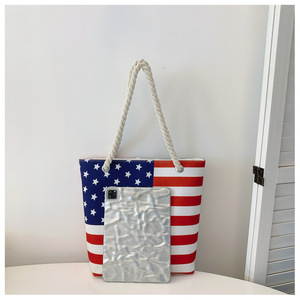 Sang Trọng Quốc Gia Cờ Mô Hình Tricolor Phụ Nữ Bãi Biển Canvas Tote Túi Bán Buôn Tùy Chỉnh Bên Phụ Nữ Túi Xách Với Sợi Dây Thừng Xử Lý - Product Image 4