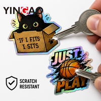 Lot d'autocollants holographiques personnalisés découpés sur mesure, motifs arc-en-ciel, chat, crâne, basketball, en vinyle imperméable et écologique, pour téléphone