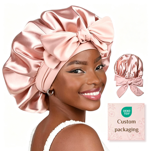 Wide Band Adjustable Tie Satin Bonnet Custom Logo Wholesale Double Layer Sleep <strong>Cap</strong> for <strong>Women</strong> Natural Curly Braids Hair - Product Image 1