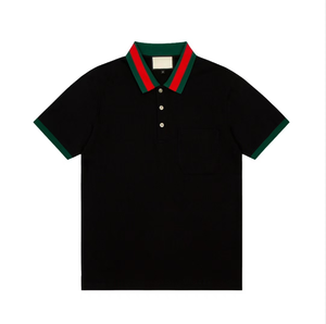 Polo de lujo, informal, de moda, 100% algodón, transpirable, ajustado, estilo vintage, a rayas, sin cuello, tipo Gucci, para hombre. - Product Image 1