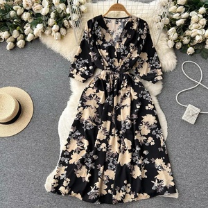 Nuovo <span class=keywords><strong>Abito</strong></span> Estivo Casual in Chiffon con Stampa Floreale, Maniche Corte <span class=keywords><strong>e</strong></span> Scollo a V - Product Image 5