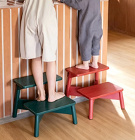 Tabouret à 2 marches en bois massif au design moderne et coloré pour enfants, idéal pour la cuisine, la salle de bain et la chambre à coucher