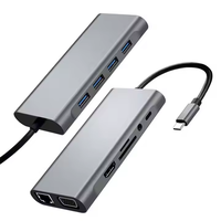 Hub Tipe C 11-in-1 kualitas tinggi ke 4K HDMI VGA RJ45 Port Audio SD TF 3.5 PD USB 3.0 untuk MacBook ChromeBook