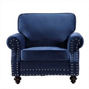 Modern Fabric Wooden Lounge Accent Chair Lazy <b>Sofa</b> Chair for Balcony Bedroom Blue Fabric Leisure Design <b>Sofa</b> Chair - Product Image 2