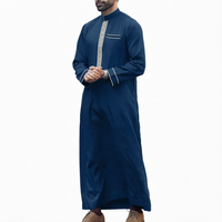 Abaya islamique pour homme en polyester à manches longues, Thawb/Jubbah d'automne brodé, col montant, inspiration arabe, coupe ample, longueur cheville