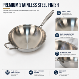 Wok en acier inoxydable 316 de qualité alimentaire, sans revêtement, pour cuisinière à induction domestique, poêle à frire épaissie - Product Image 6