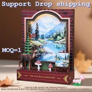 OCHOICE ชุดประกอบฉากหนังสือธีมภูเขา ป่า กวาง พร้อมไฟ LED ของตกแต่งจิ๋ว DIY สำหรับผู้ใหญ่ ตัวต่อไม้ 3 มิติ  ขั้นต่ำในการสั่งซื้อ 1 ชุด - Product Image 1