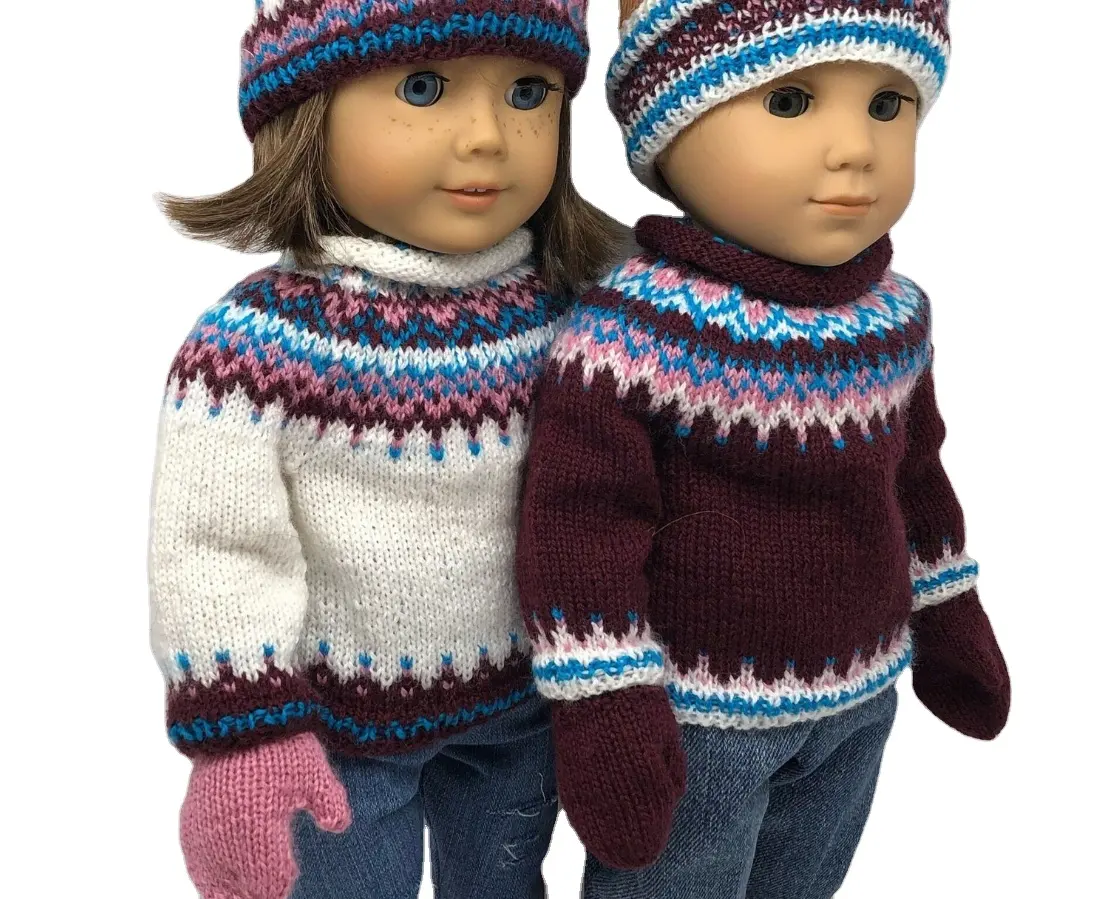18 Zoll Puppen pullover und Hut Strickmuster komplette Anweisungen isländischen Stil Pullover China Fabrik