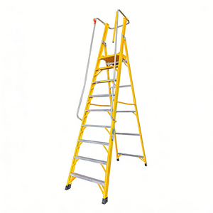 Échelle à marches <span class=keywords><strong>en</strong></span> <span class=keywords><strong>fibre</strong></span> <span class=keywords><strong>de</strong></span> <span class=keywords><strong>verre</strong></span> ANSI/EN131 pour électriciens, échelle <span class=keywords><strong>en</strong></span> A isolée avec plateau porte-outils, main courante et roues, non conductrice et antidérapante - Product Image 6