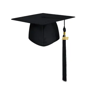 Atacado Personalizado Elastic University Graduação Cap Adulto Matte Preto Graduação Chapéus Caps e Tassel