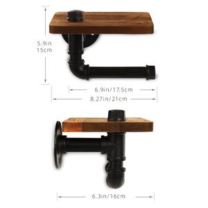 <span class=keywords><strong>Portarotolo</strong></span> da parete industriale in stile tubo con mensola, in <span class=keywords><strong>legno</strong></span> rustico e metallo marrone - Product Image 6