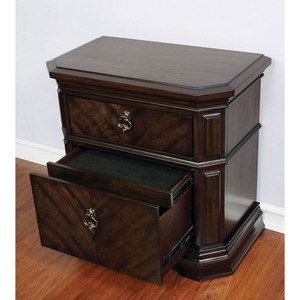 Espresso Nightstand Faux Wood Carved Details Bronze Ring Pulls Solidwood <b>2</b>-<b>Drawer</b> Bedroom Furniture <b>Storage</b> <b>Drawer</b> - Product Image 1