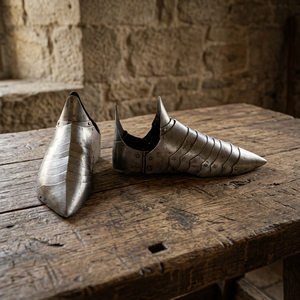 Chaussures d'armure de chevalier en acier plaqué argent, bottes médiévales gothiques pour costume, pour adulte, reconstitution historique, objet de collection - Product Image 2