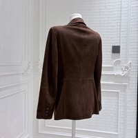 Blazer en daim de mouton pour femme, coupe large, col en V profond, revers crantés, veste de costume en cuir pour tenue décontractée ou sociale