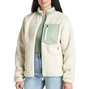Grosir Penjualan Laris Pakaian Musim Dingin Jaket Warna Blok Jumper Lengan Panjang Bulu Polar Kustom Ritsleting Penuh Jaket Wanita