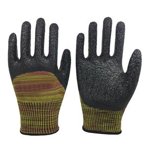 Guantes de trabajo de seguridad laboral de poliéster reforzado con dedos recubiertos de látex arrugado - Product Image 1