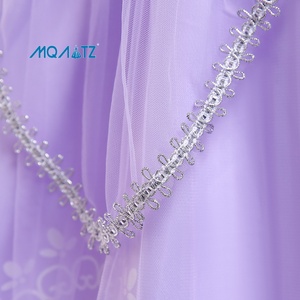 MQATZ Gaun Pesta Putri Bernuansa Ungu Berpayet Bunga Satin Musim Panas yang Bernapas untuk Anak Perempuan, Kerah O, Berlapis, Kostum Cosplay BX1627 - Product Image 5