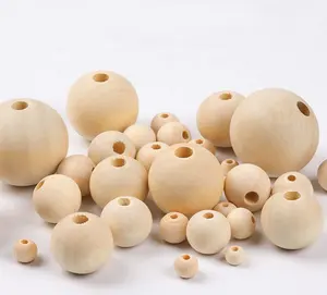 R.Gem. 4-50mm Different Sized Unfinished Natural Round Wood Beads for Jewelry Making