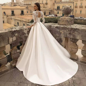 Wedding Dress A-Line Satin Sweetheart Neckline Natural Waist Pure White Ivory Polyester Fiber Simple Style - Product Image 3