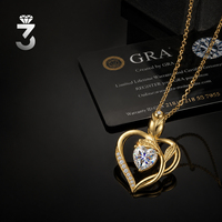 Collier Cœur en Moissanite, Pendentif Cœur Taillé, Design Rose, Chaîne en Or Jaune, Bijoux pour Femme, Cadeau Saint-Valentin, Mariage, Vente en Gros