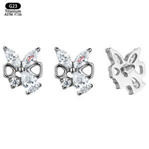 Butterfly <b>Titanium</b> F136 Earrings 5.1mm X 6.1mm Zircon <b>Studs</b> Ear Cartilage Jewelry - Product Image 5