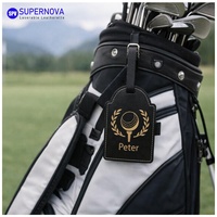 Étiquette de sac de golf en similicuir gravable au laser avec 3 tees en bois, logo personnalisé, étiquettes de golf vierges, support de tees de golf en cuir gravable au laser, cadeau pour père