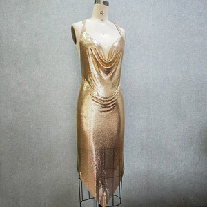 2023 oro claro Sexy mujeres espalda descubierta aluminio lentejuelas Chainmail Metal malla vestido para fiesta Night Club - Product Image 2