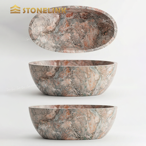 Bañera Independiente de Mármol Rosa para las Cuatro Estaciones, Bañera de Mármol Pulido de Alta Calidad Directo de Fábrica, Bañera de Mármol Sakura - Product Image 3