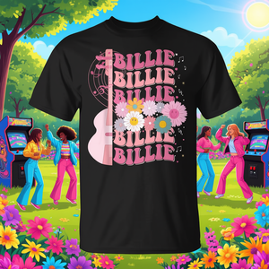 T-shirt personnalisé avec prénom Billie, style années 80, motif floral rétro, taille adulte unisexe - Product Image 3