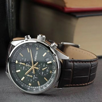 Jam Tangan Pria Dua Warna Emas Perak Dial Putih Gaya Kronograf Tachymeter Jam Tangan Bisnis Kasual