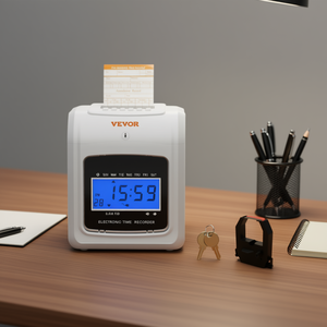 Horloge pointeuse pour petites entreprises, capacité de 6 points par jour, 102 cartes de pointage, 1 ruban encreur, 2 clés de sécurité, enregistrement des heures - Product Image 2