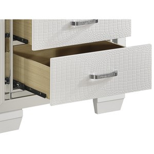 White Nightstand 2 <b>Drawers</b> Faux Alligator Textured Fronts Bedroom Furniture <b>Storage</b> <b>Drawer</b> Unit - Product Image 4
