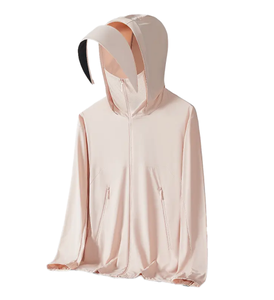 <b>Light</b> Blue Hooded Zip-Up Sun Protection <b>Jacket</b> Full Sleeve Anti-Uv Solid Color Loose Fit with Pockets Unisex Adult - Product Image 3