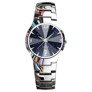 厂家批发新设计小女士石英表不锈钢手表钻石面模拟石英表